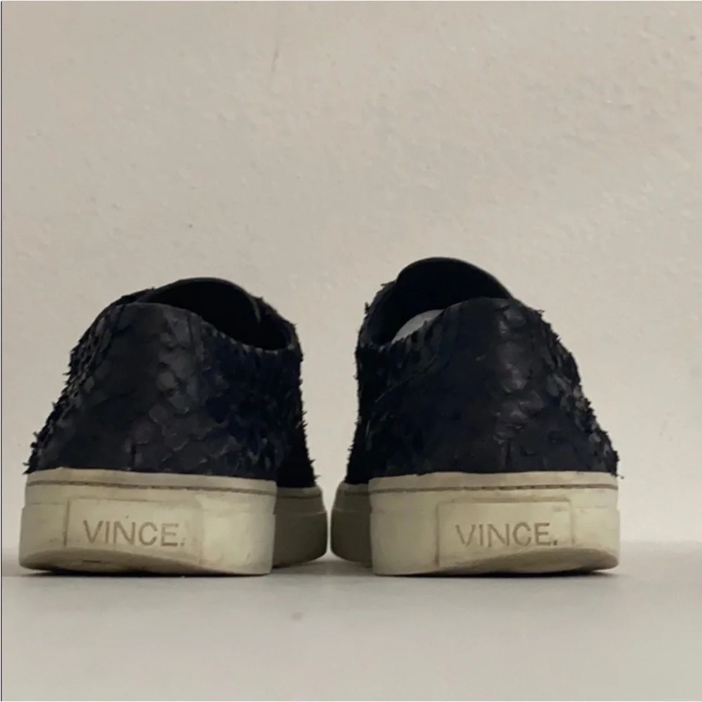 Authentic Vince designer reptile embossed leather platform slip on sneakers 7.5